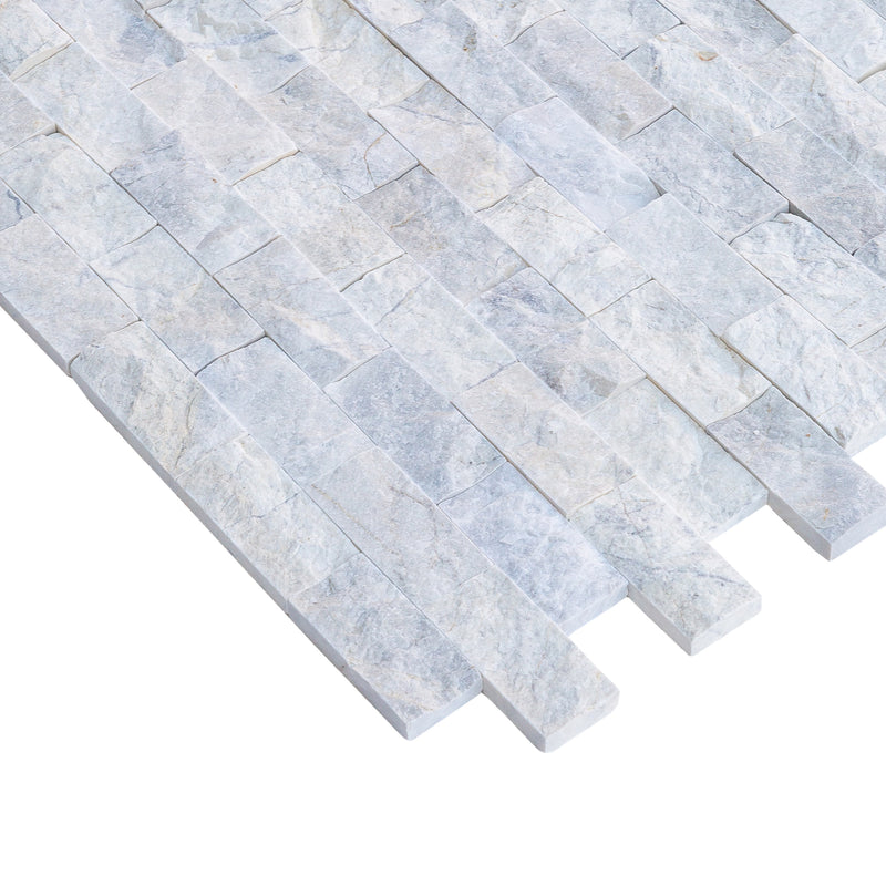 Palia white dolomite wall tile marble 2x4 split-face angle view