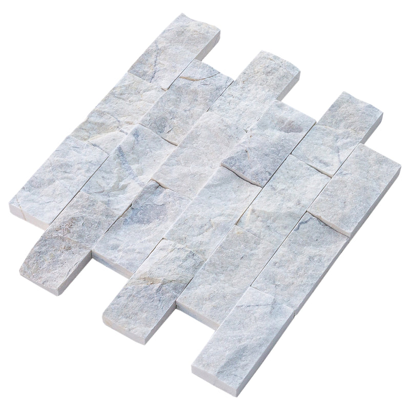Palia white dolomite wall tile marble 2x4 split-face single angle view