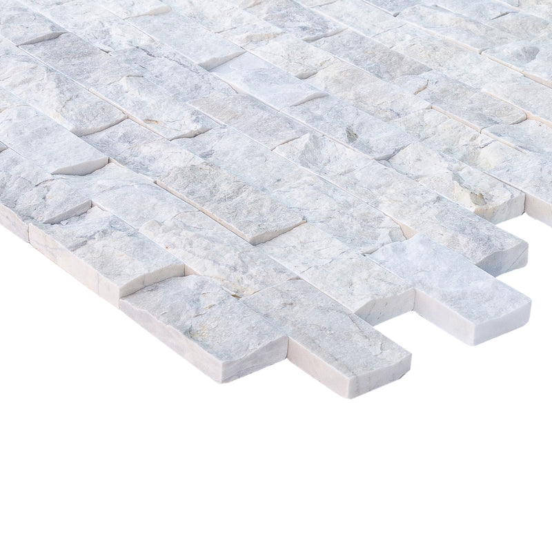 Palia white dolomite wall tile marble 2x4 split-face profile view