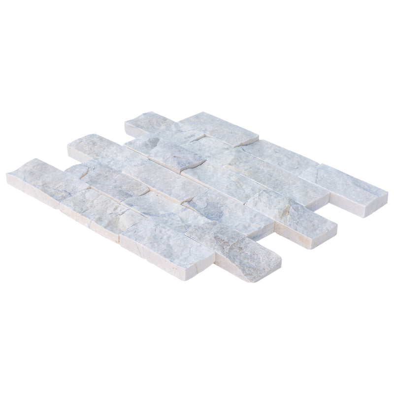 Palia White Dolomite 2"x4" Brick split-face on 12" x 12" Mesh Mosaic Wall Tile - Belair Collection