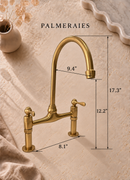 Unlacquered Brass Kitchen Faucets -  Dual Handle Center Ball Bridge Sink Faucet