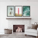 Pink Surfboard Wall Art. Pastel Beach, Waves, Tropical Palms