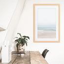 Pastel Pink Beach and Blue Waves. Modern Sea Print