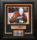 Pelle Lindbergh in Action Philadelphia Flyers Framed Hockey Photo with Engraved Autograph