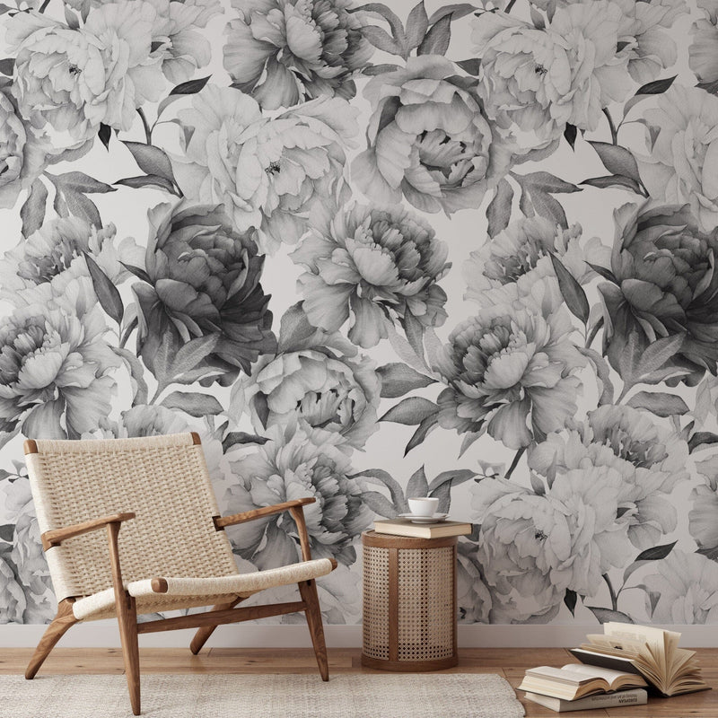 Black and White Peony Wallpaper