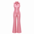 Petite Fit Hyper Pink Shimmer Collared Sleeveless Jumpsuit [Sizes SM-1X]