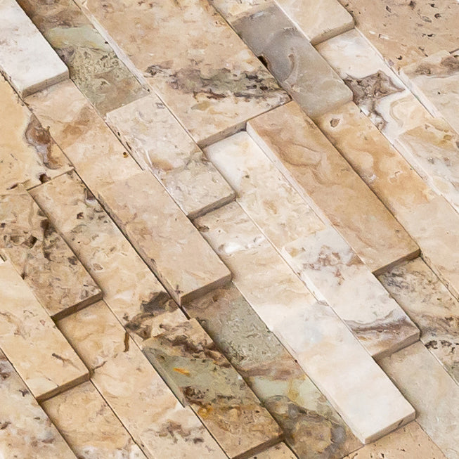 Philadelphia Ledger 3D Panel 6"x24" Natural Travertine Wall Tile - Full Truckload honed angle view
