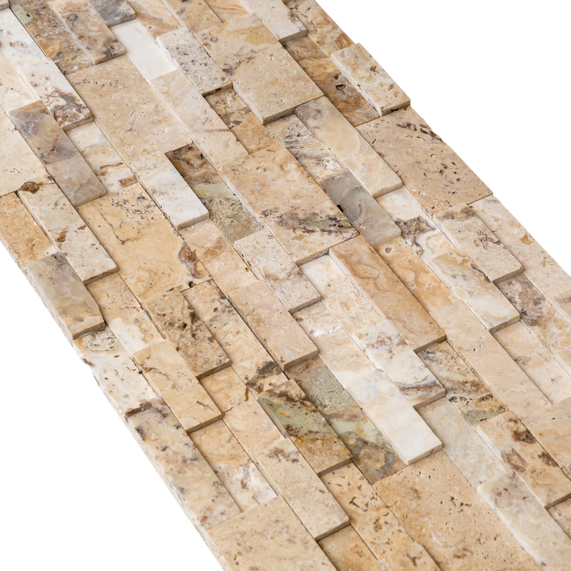 Philadelphia Ledger 3D Panel 6"x24" Natural Travertine Wall Tile - Full Truckload Honed multiple angle view