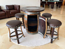Oak Barrel Pub Table Set, Counter Height Wood Glass Top, Cabinet Storage, Bar Stools, Home Bar, Man Cave - Handmade from Family Business