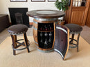 Oak Barrel Pub Table Set, Counter Height Wood Glass Top, Cabinet Storage, Bar Stools, Home Bar, Man Cave - Handmade from Family Business