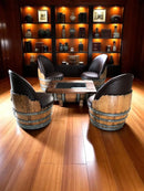 Wine Barrel Coffee Table Set with 4 Chairs - Rustic Whiskey Barrel Furniture Set - Handmade Solid Oak - Free Shipping