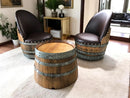 Wine Barrel Round Coffee Table Set with 2 Chairs - Rustic Whiskey Barrel Furniture Set - Handmade Solid Oak - Free Shipping