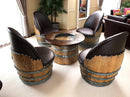 Wine Barrel Full Round Coffee Table Set with 4 Chairs - Rustic Whiskey Barrel Furniture Set - Handmade Solid Oak - Free Shipping
