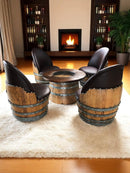 Wine Barrel Full Round Coffee Table Set with 4 Chairs - Rustic Whiskey Barrel Furniture Set - Handmade Solid Oak - Free Shipping