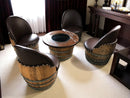 Wine Barrel Full Round Coffee Table Set with 4 Chairs - Rustic Whiskey Barrel Furniture Set - Handmade Solid Oak - Free Shipping