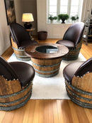 Wine Barrel Full Round Coffee Table Set with 4 Chairs - Rustic Whiskey Barrel Furniture Set - Handmade Solid Oak - Free Shipping