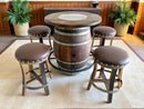 Oak Wine Barrel Whiskey Bistro Pub Table Set, Footrail, Bar Stools, Home Bar, Man Cave, Whiskey Bistro, Wine Bistro, Barrel Bar, Glass Top