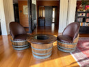 Wine Barrel Full Round Coffee Table Set with 2 Chairs - Rustic Whiskey Barrel Furniture Set - Handmade Solid Oak - Free Shipping