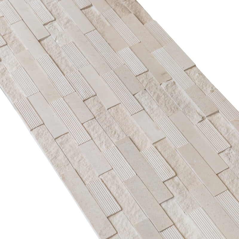 Piedra Caliza Ledger 3D Panel 6x24 Multi surface Natural White Limestone Wall Tile multiple angle view