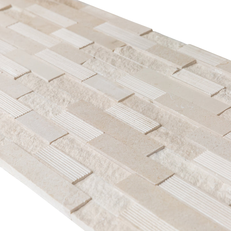 Piedra Caliza Ledger 3D Panel 6x24 Multi surface Natural White Limestone Wall Tile angle multiple angle view