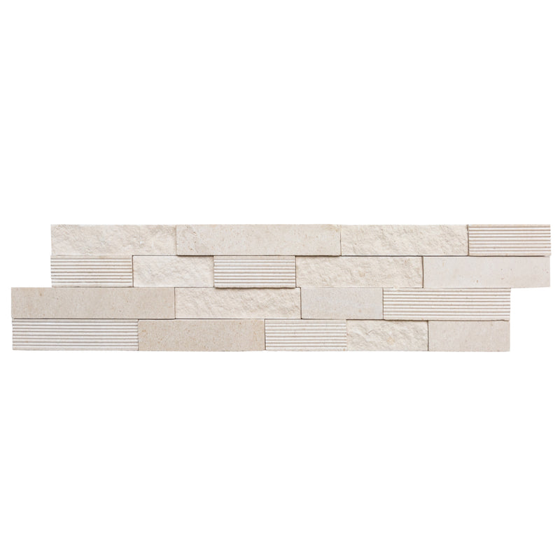 Piedra Caliza Ledger 3D Panel 6x24 Multi surface Natural White Limestone Wall Tile single top view