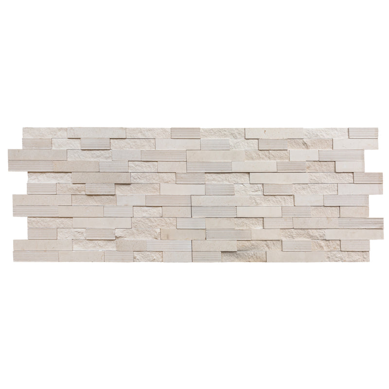 Piedra Caliza Ledger 3D Panel 6x24 Multi surface Natural White Limestone Wall Tile top multiple view