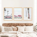 Girl's Nursery Beach Wall Art. Pink Surfboard, Bus, Umbrella