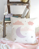 Pink Clouds and Moon Baby Pillow Cover
