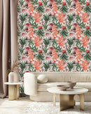 Modish Exotic Flowers and Leaves Wallpaper