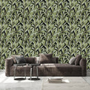 Contemporary Green Leaves Wallpaper Fashionable