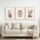 Abstract Watercolor Set of 3 Boho Prints. Tropical Leaves