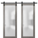 Planum 2102 Ginger Ash Double Barn Door with Frosted Glass | Black Rail