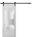 Planum 2102 White Silk Barn Door with Frosted Glass and Black Rail