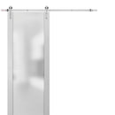 Planum 4114 White Silk Barn Door with Frosted Glass and Silver Finish Rail