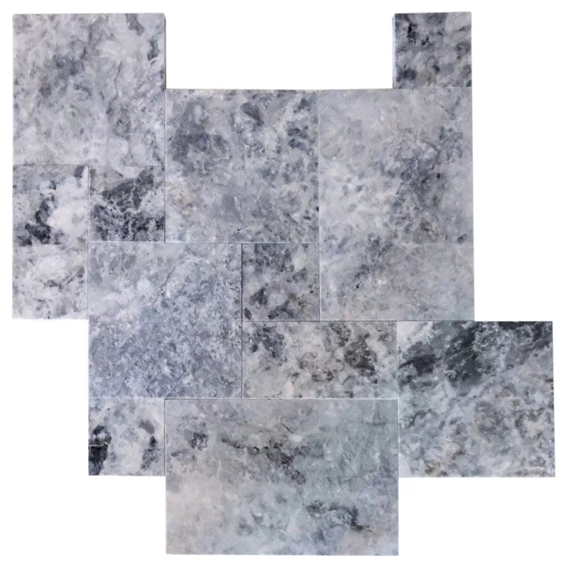 Platinum silver marble pavers tumbled pattern top view