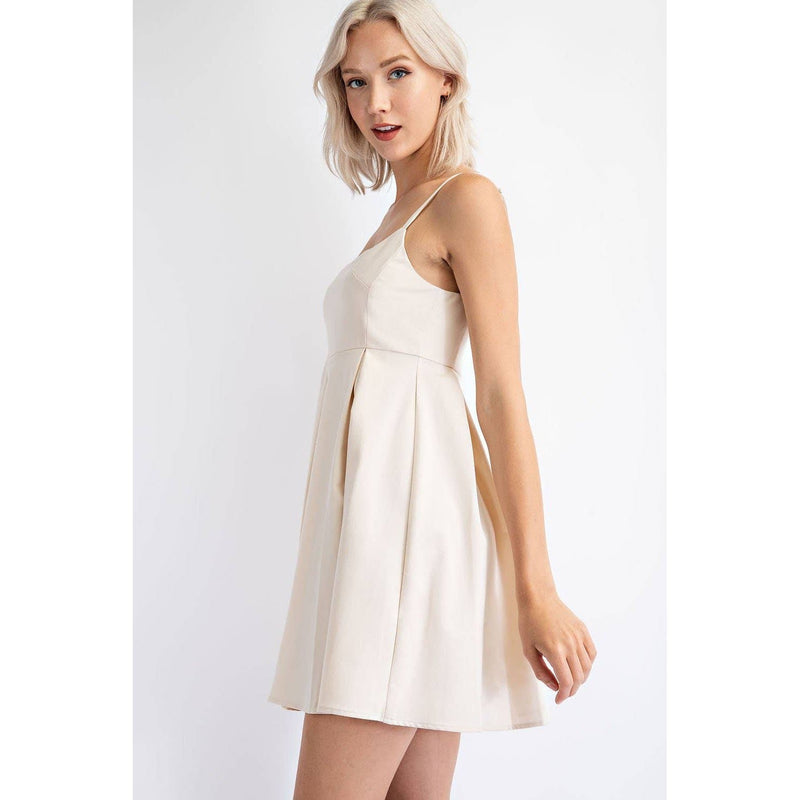 cream babydoll dress Pleated Cotton Twill Empire Waist Mini Dress in Cream