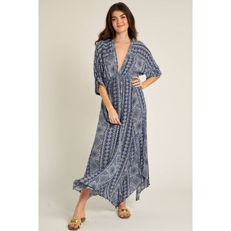 Printed Stripe Kimono Sleeve Maxi Dress [Available in Small and Large