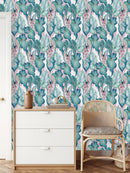 Pink Wallpaper with Plant's Leaves
