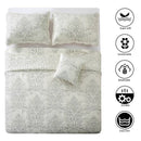 Queen size Antique White Damask Embroidered 4 Piece Oversized Bedspread Set