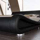 Queen Modern Black Upholstered Platform Bed Frame with Sleigh Curved Headboard