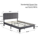 Queen size Dark Grey Upholstered Platform Bed Frame with Headboard