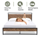 Queen Modern Industrial Metal Platform Bed Frame with Wood Headboard Footboard