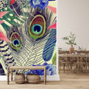 Flowers and Peacock's Feather Wallpaper