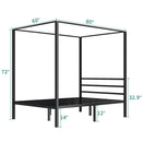 Queen size Modern Four Poster Metal Canopy Bed in Black Finish
