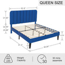 Queen size Blue Upholstered Platform Bed Frame with Headboard
