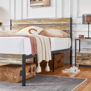 Queen Industrial Farmhouse Rustic Wood Metal Platform Bed Frame with Headboard