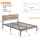 Queen Industrial Farmhouse Rustic Wood Metal Platform Bed Frame with Headboard