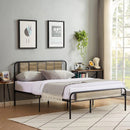 Queen size Grey Wood Metal Platform Bed Frame with Rounded Headboard Footboard