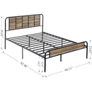 Queen size Grey Wood Metal Platform Bed Frame with Rounded Headboard Footboard