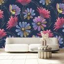 Fashionable Pink and Blue Flowers Wallpaper